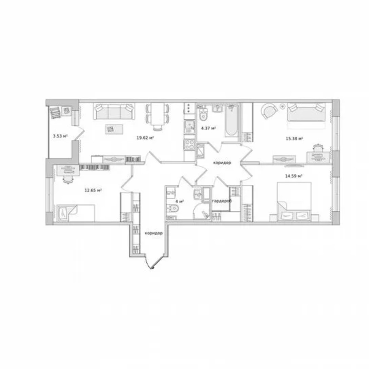 3-к. квартира, 87 м², 13/14 эт.