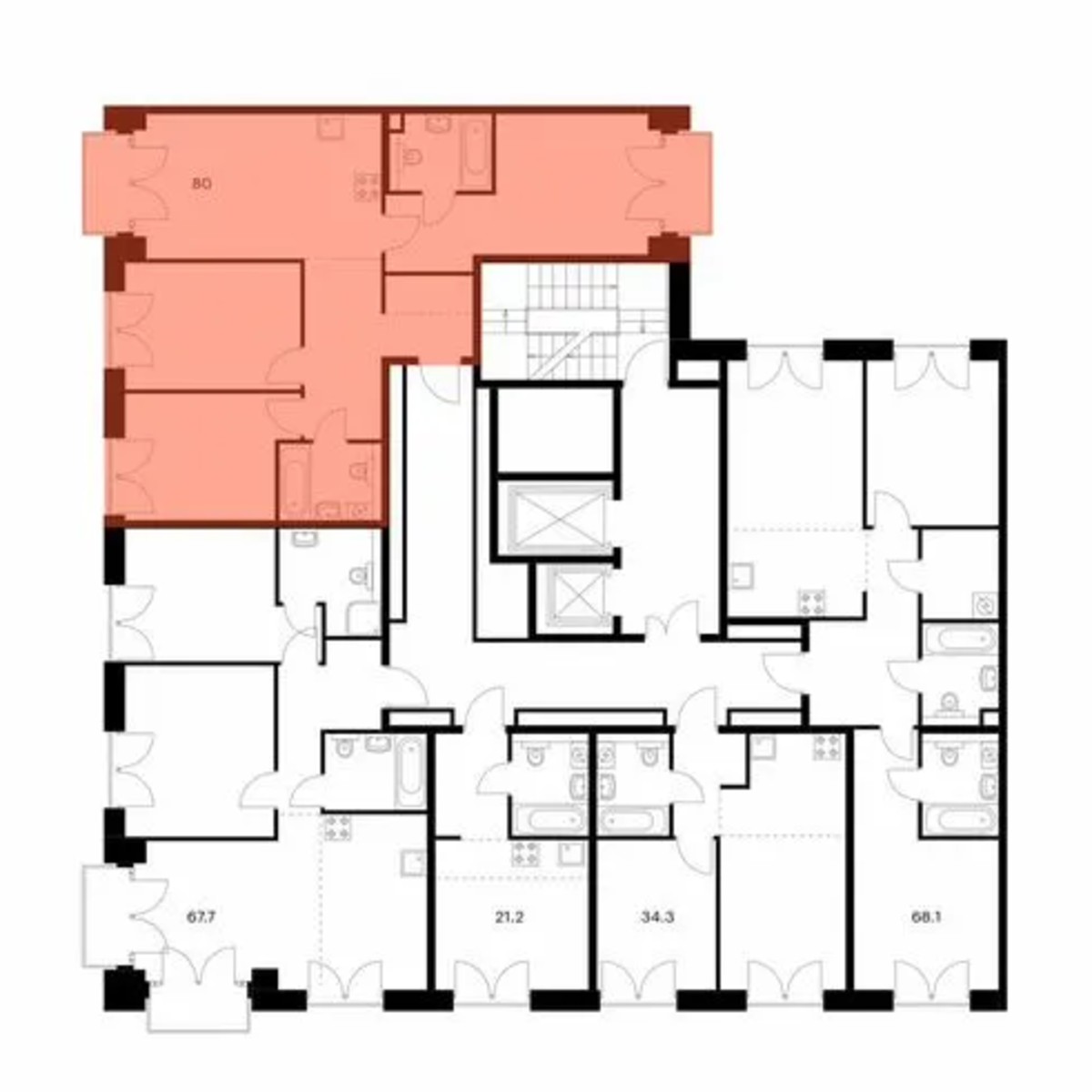 3-к. квартира, 80 м², 6/9 эт.