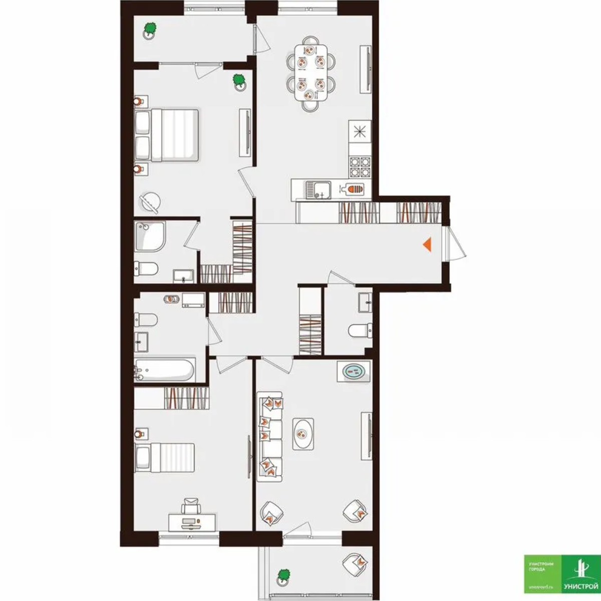 3-к. квартира, 91 м², 2/5 эт.