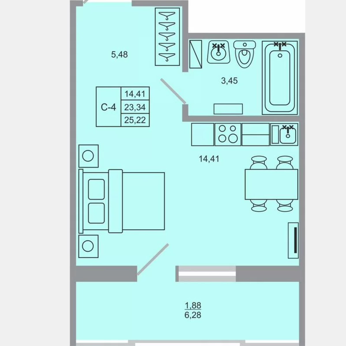 Квартира-студия, 25,2 м², 14/17 эт.