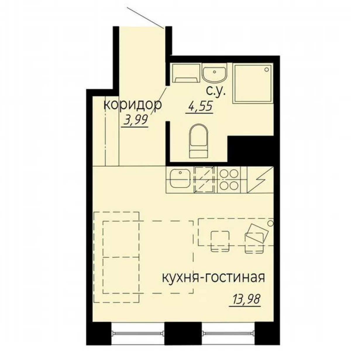 Апартаменты-студия, 22,5 м², 7/10 эт.