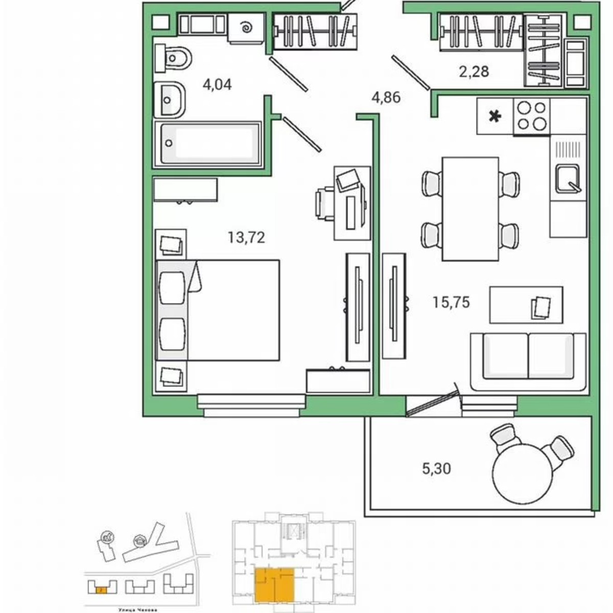 1-к. квартира, 42,4 м², 7/9 эт.