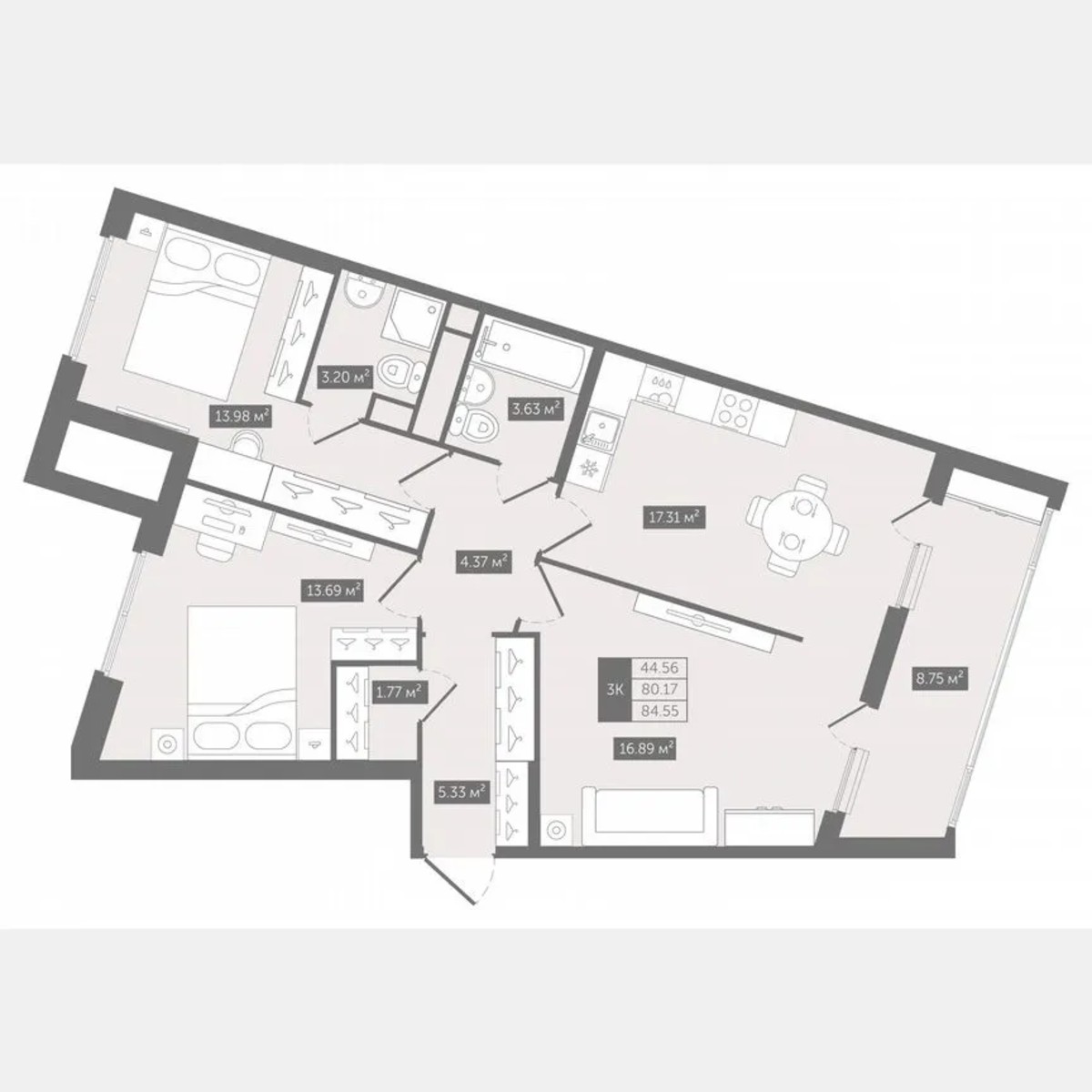 3-к. квартира, 84,6 м², 6/10 эт.