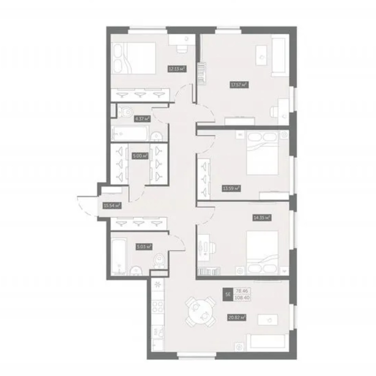 4-к. апартаменты, 108,4 м², 12/17 эт.