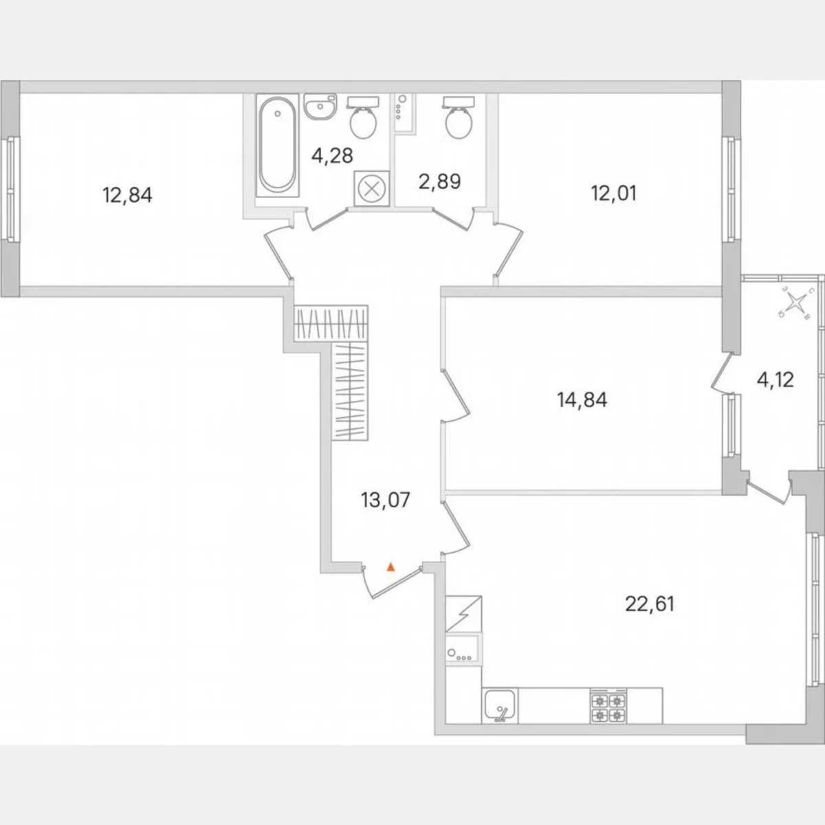 3-к. квартира, 84,6 м², 2/8 эт.