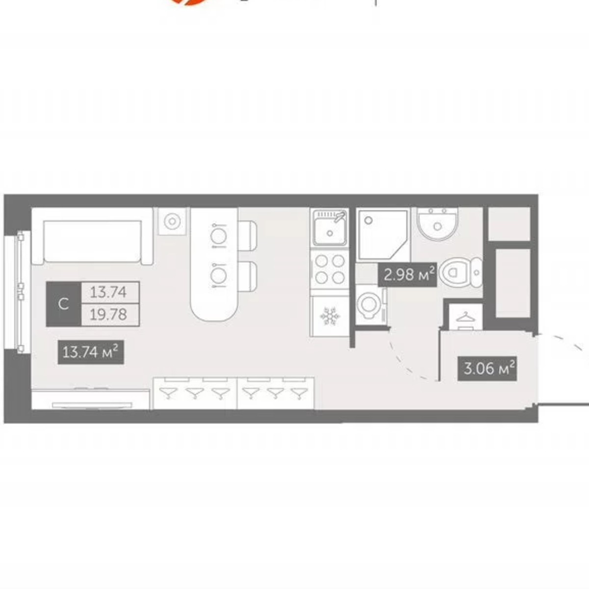 Апартаменты-студия, 19,8 м², 9/17 эт.