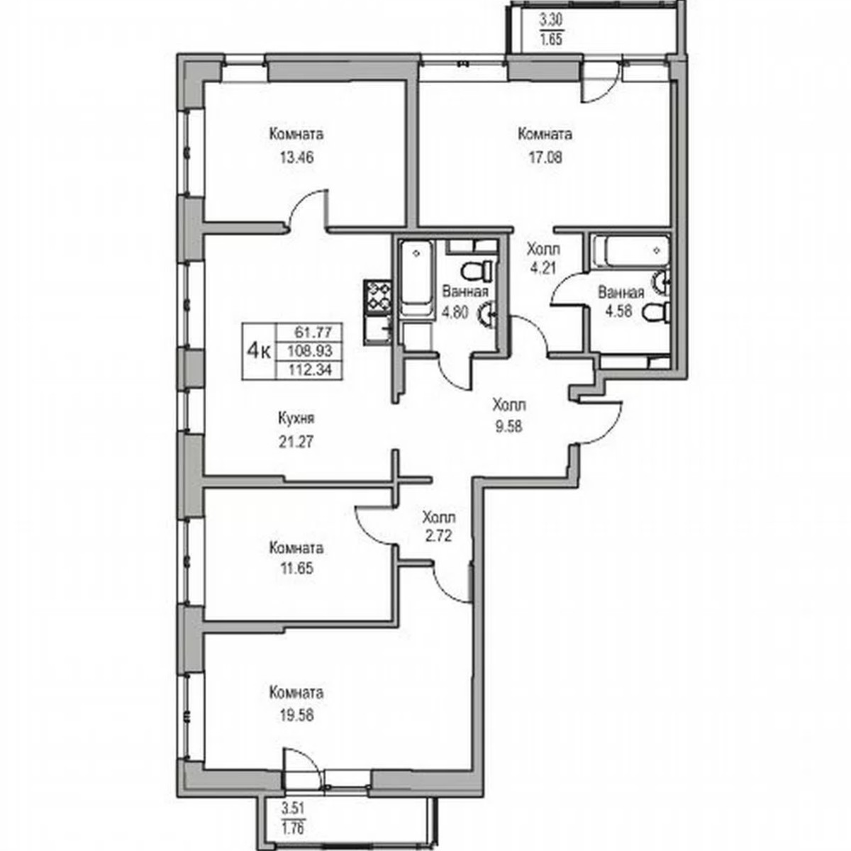 4-к. квартира, 112,3 м², 2/23 эт.