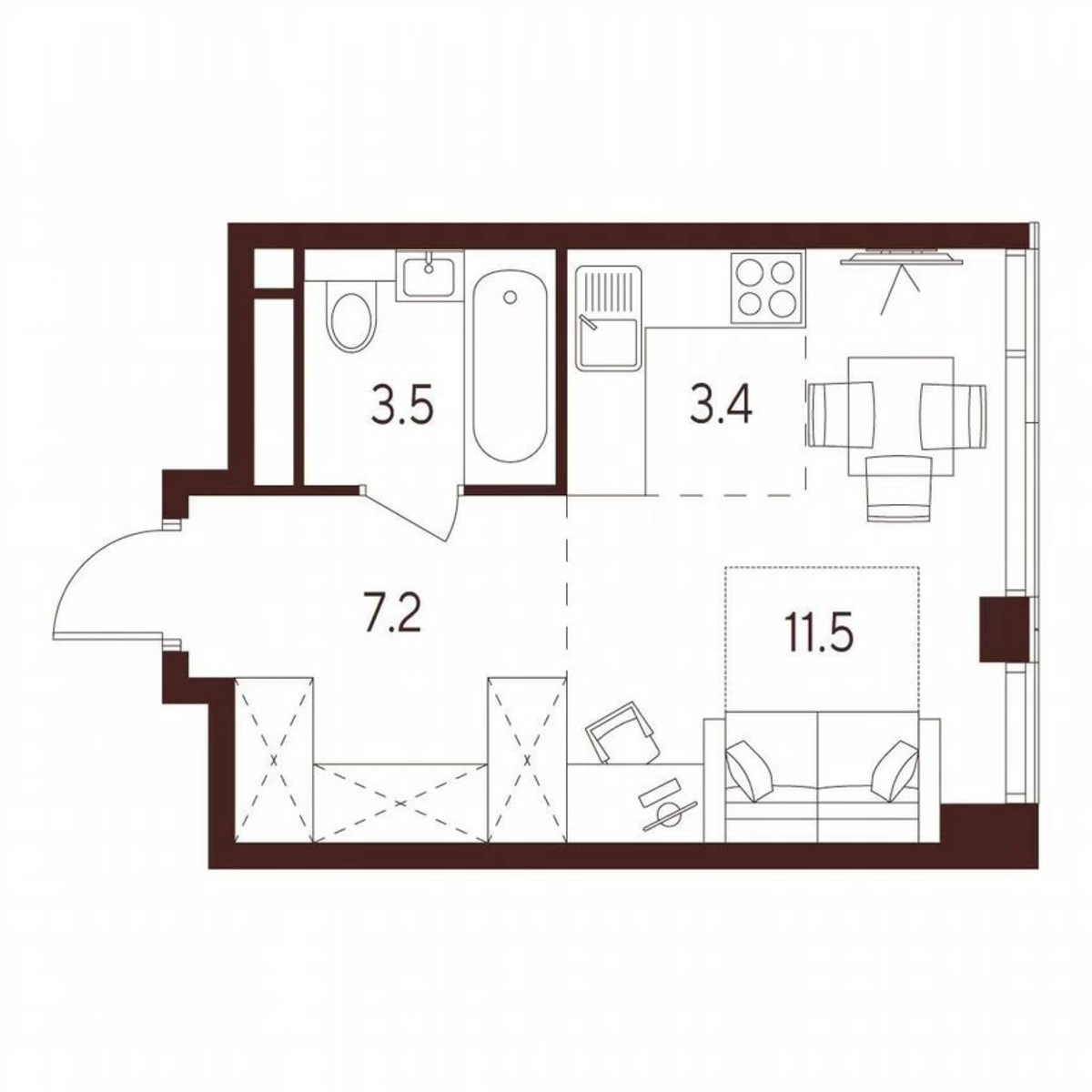 Квартира-студия, 25,6 м², 21/23 эт.
