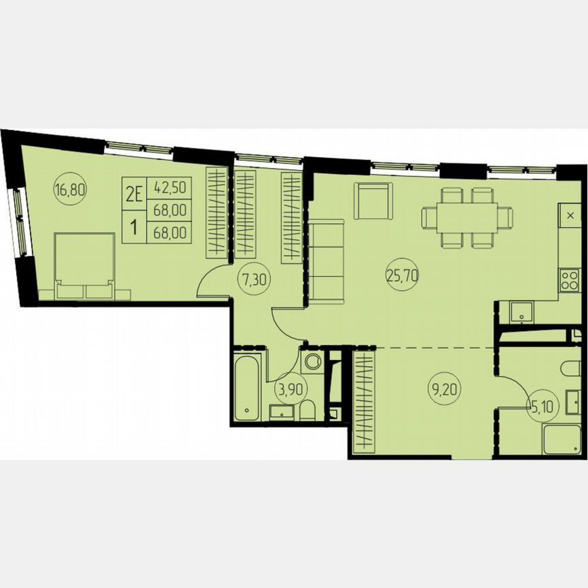 1-к. квартира, 68 м², 27/28 эт.
