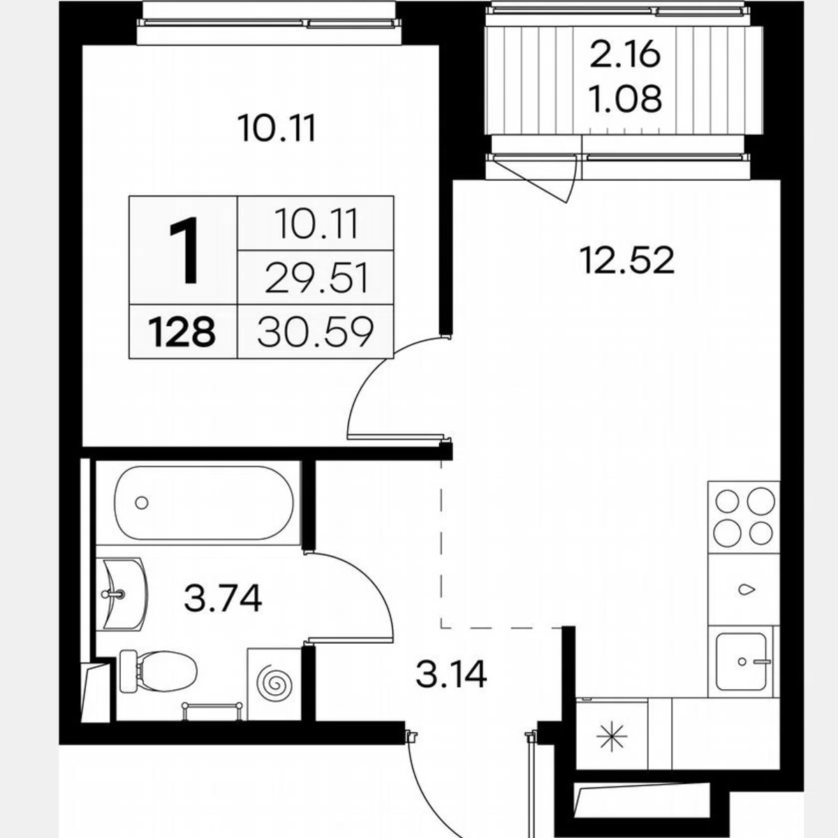 1-к. квартира, 30,6 м², 9/9 эт.