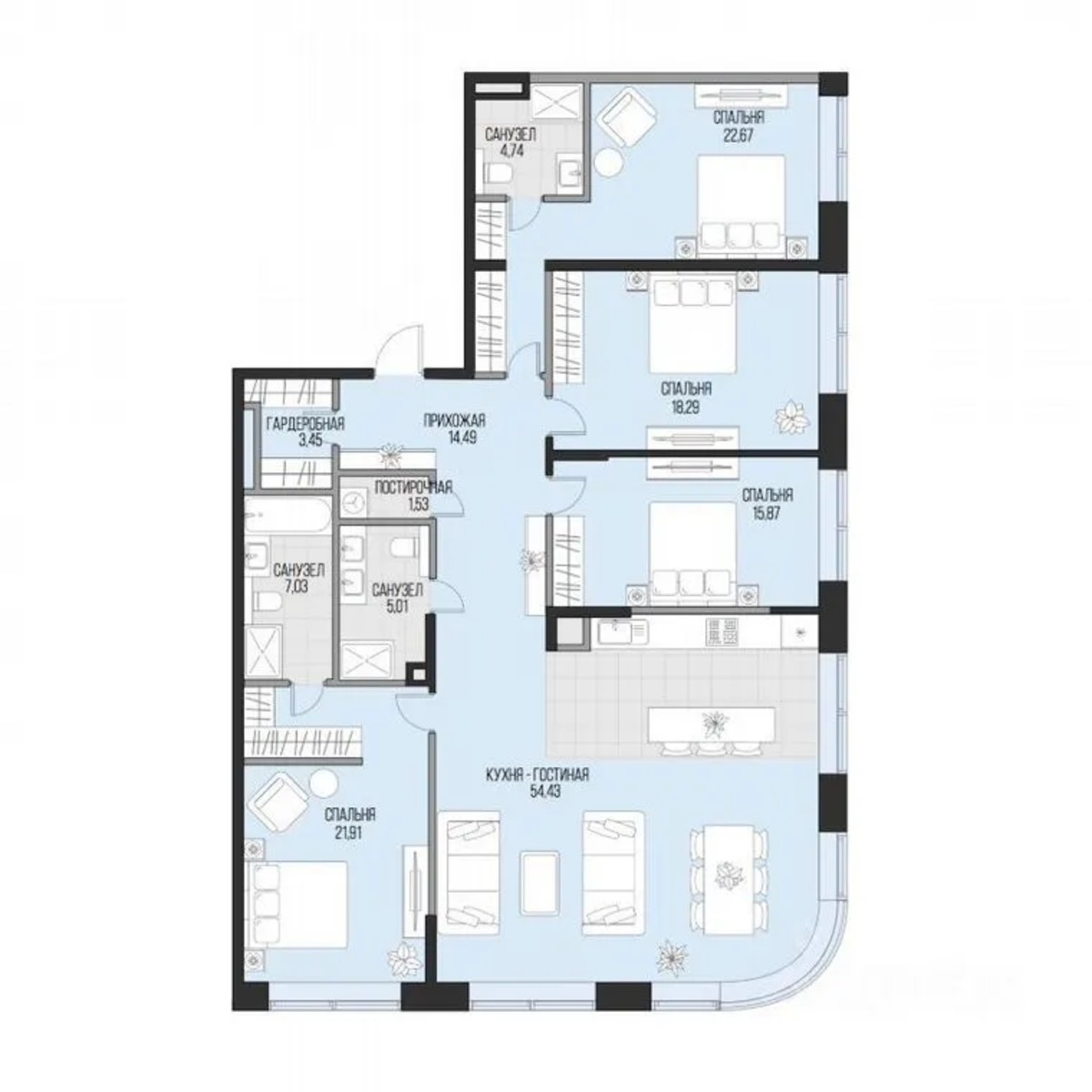 4-к. квартира, 169,4 м², 6/16 эт.