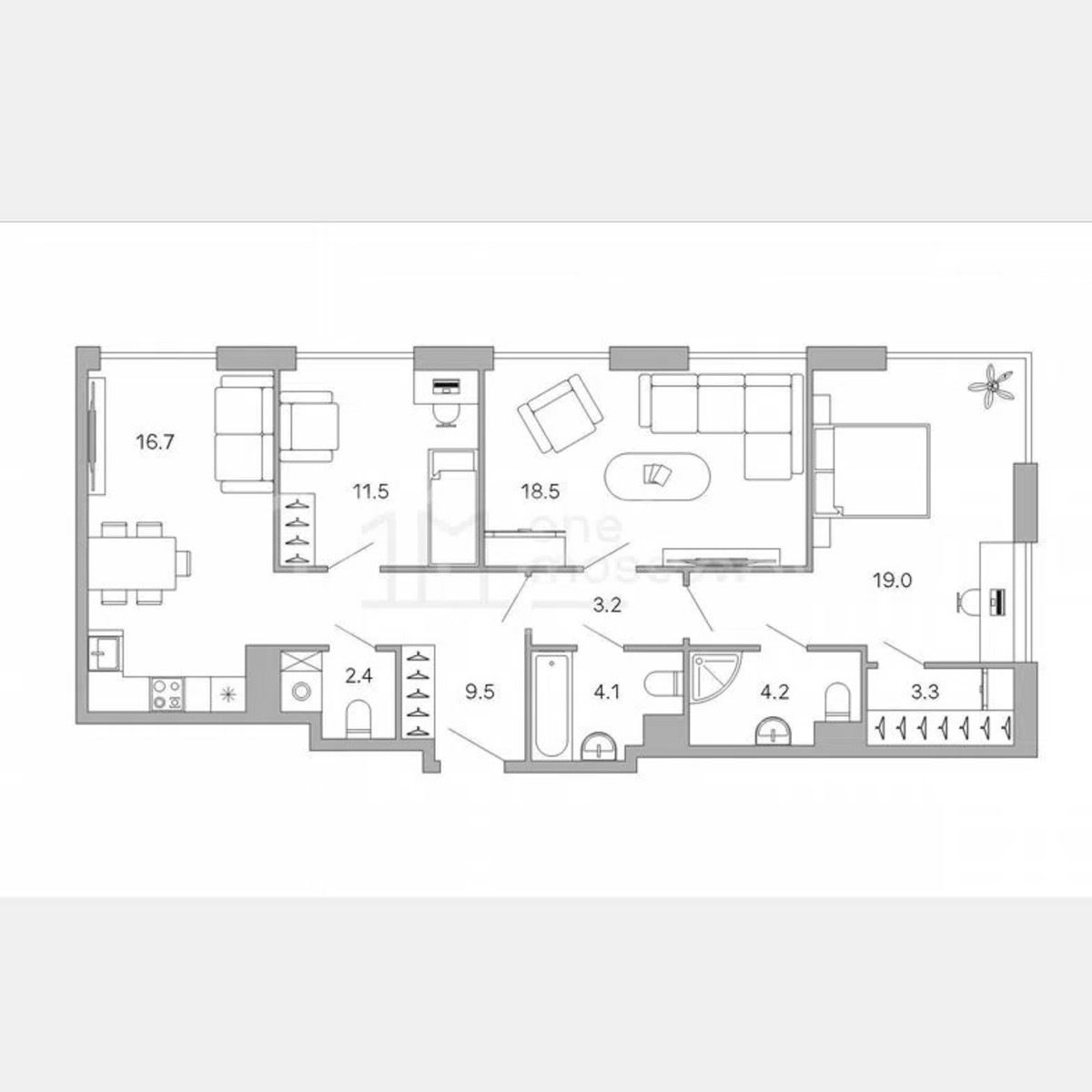 4-к. квартира, 92 м², 17/20 эт.