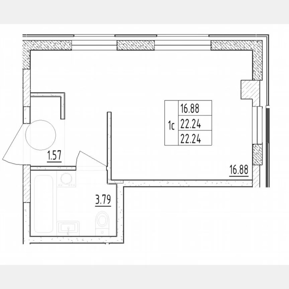 Апартаменты-студия, 22,2 м², 4/13 эт.