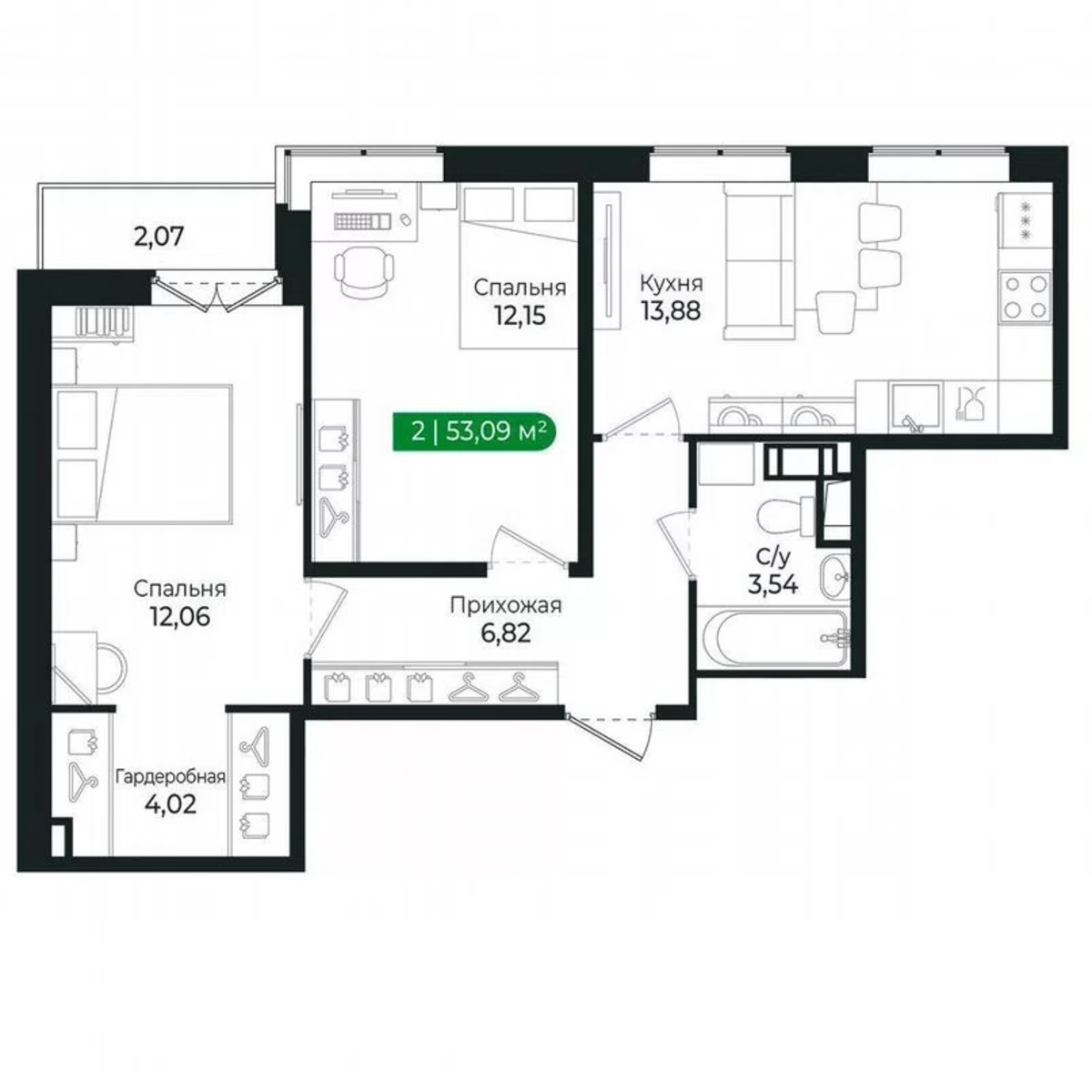 1-к. квартира, 53,1 м², 7/8 эт.