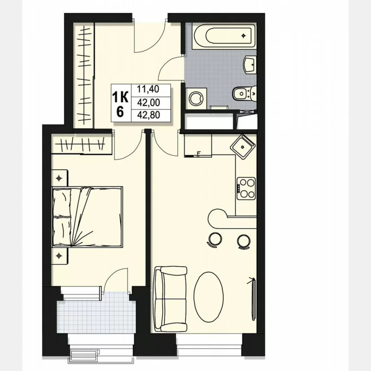 1-к. квартира, 42 м², 14/17 эт.