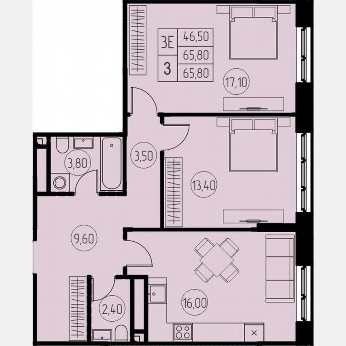 2-к. квартира, 65,8 м², 3/18 эт.