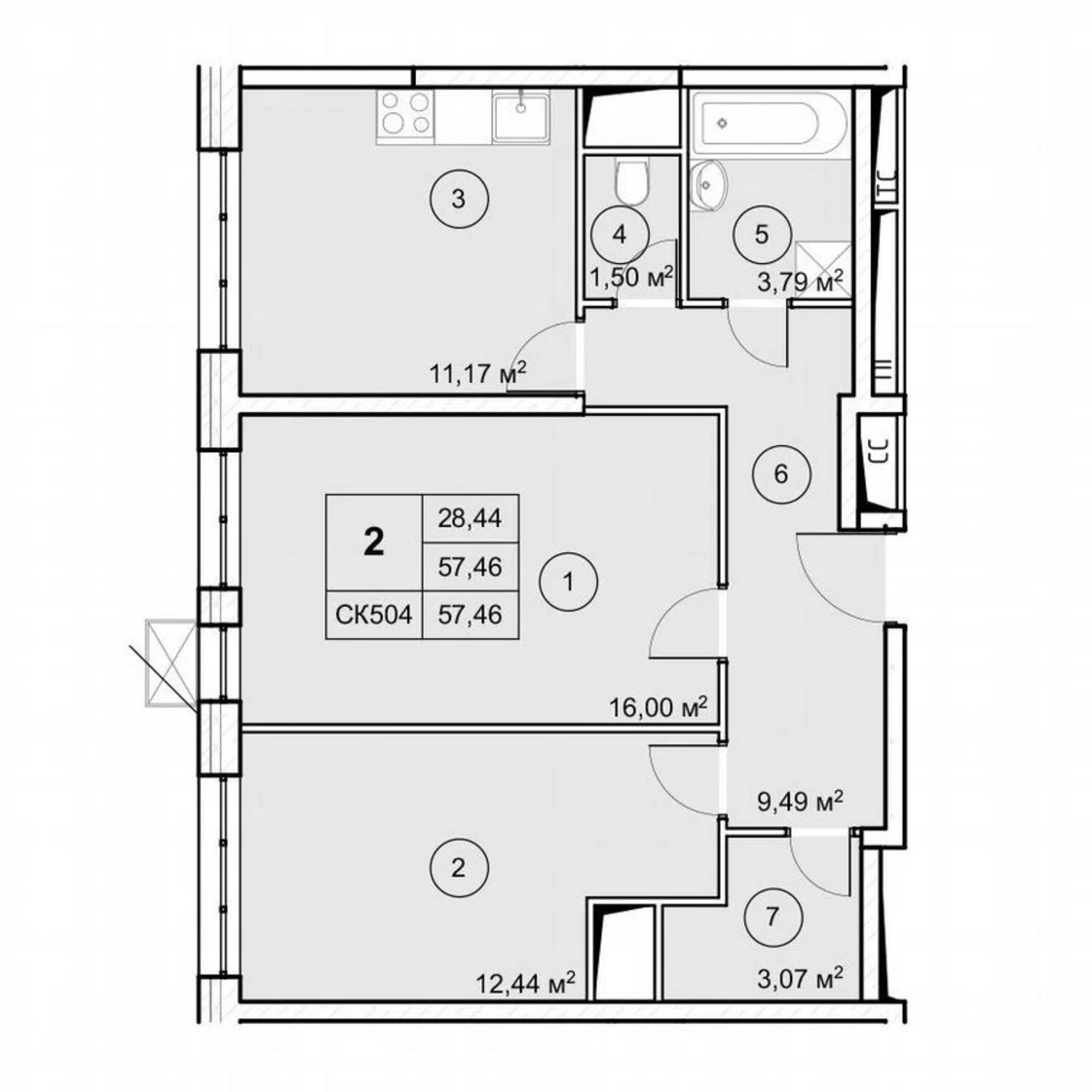 Квартира-студия, 57,5 м², 6/12 эт.