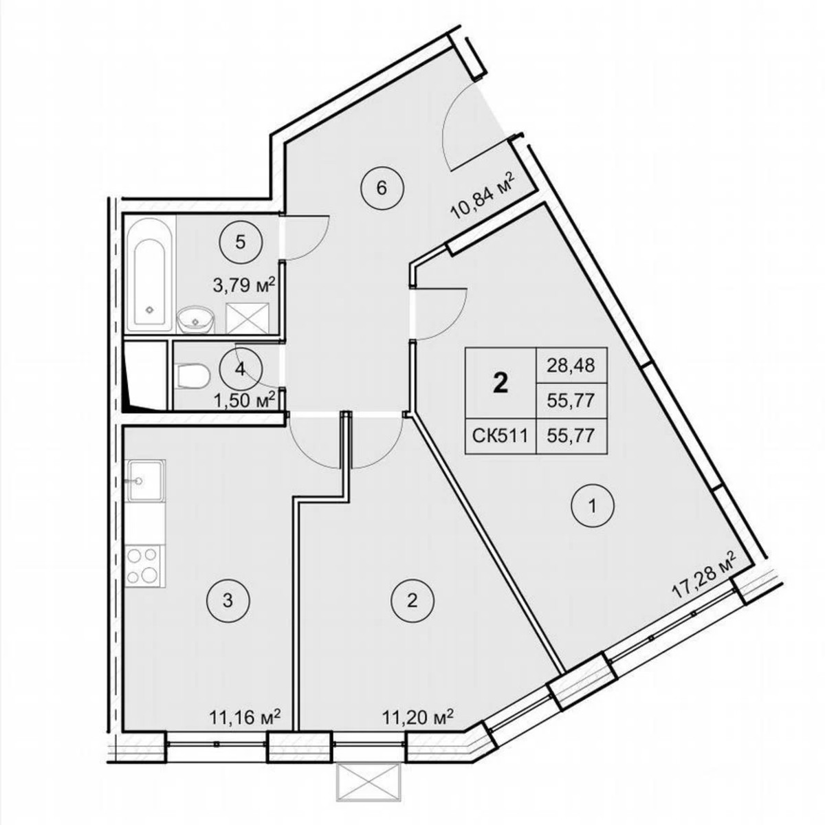 2-к. квартира, 55,8 м², 6/12 эт.