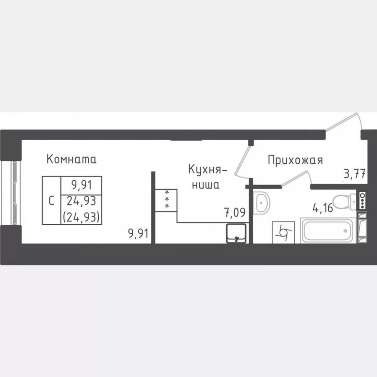 Квартира-студия, 24,9 м², 3/5 эт.