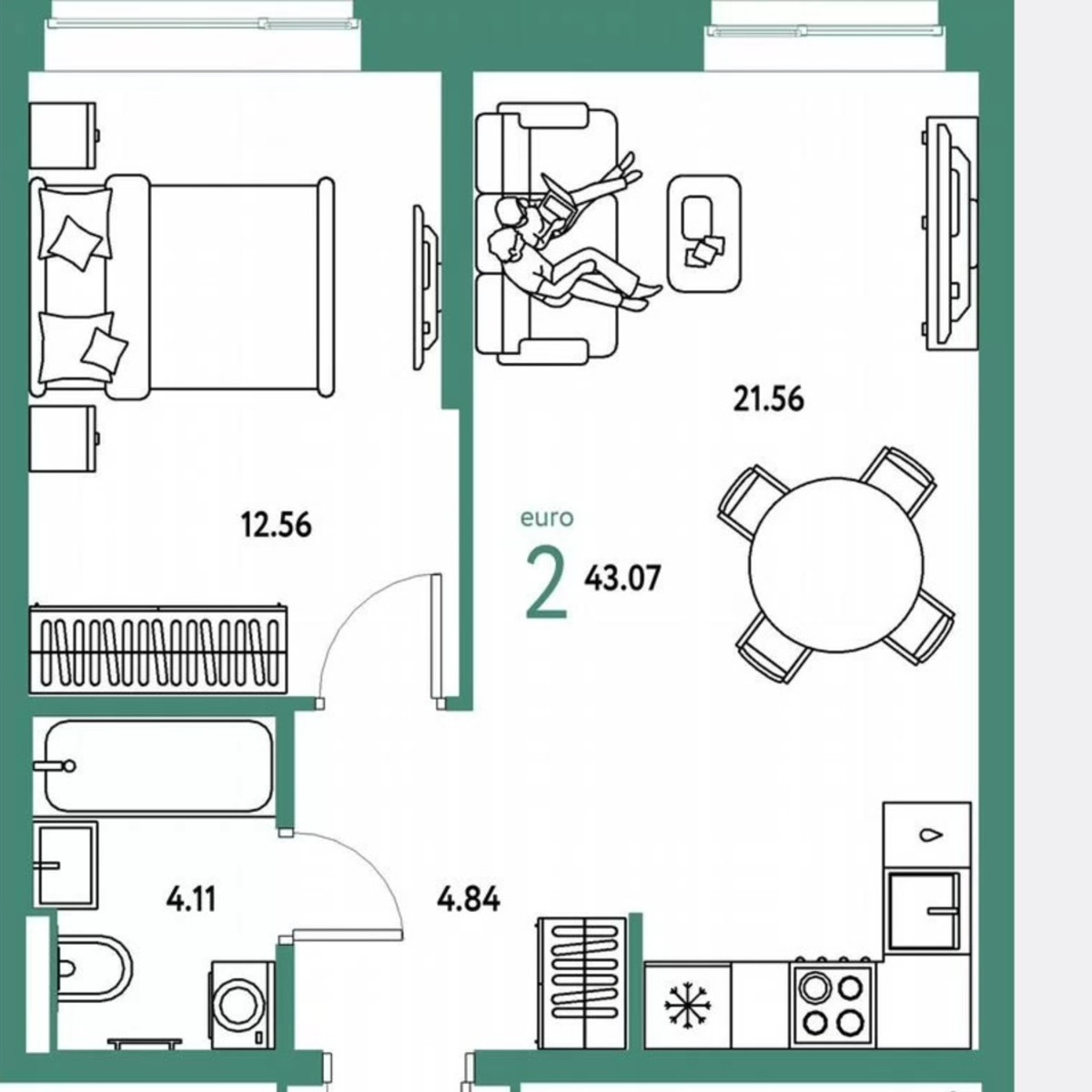 1-к. квартира, 43,1 м², 17/23 эт.