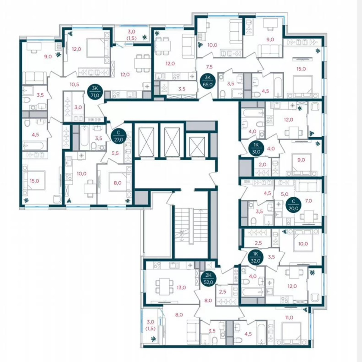 3-к. квартира, 65 м², 21/26 эт.