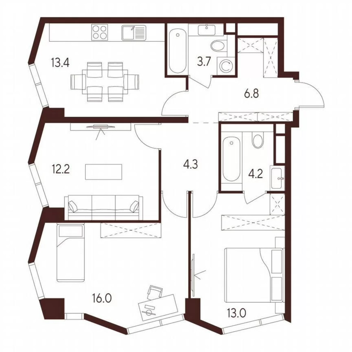 3-к. квартира, 73,6 м², 25/26 эт.