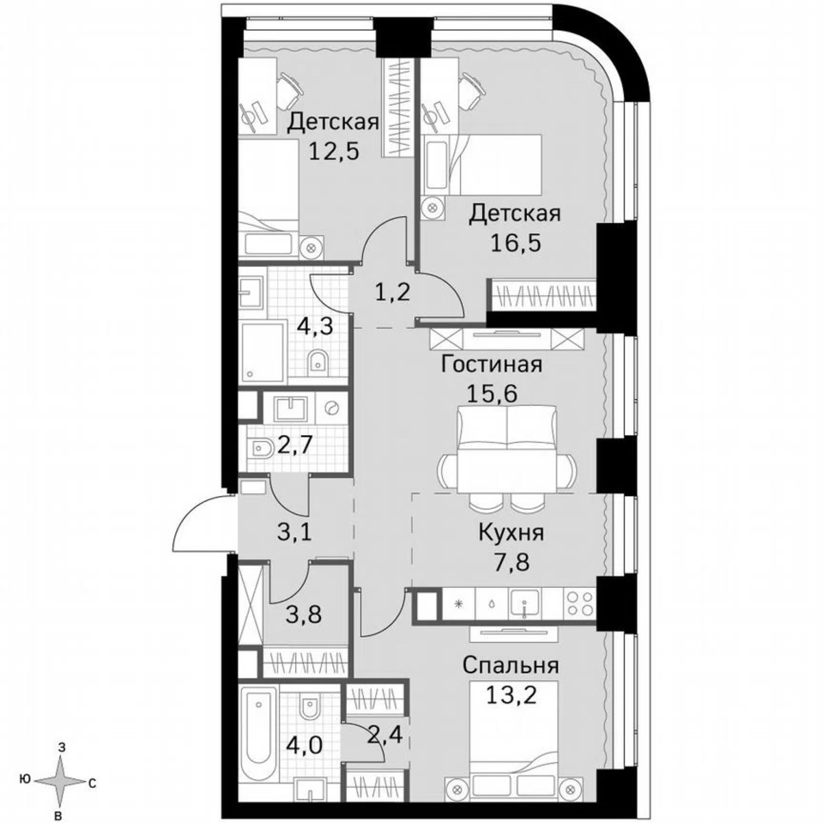 3-к. квартира, 87,1 м², 2/49 эт.