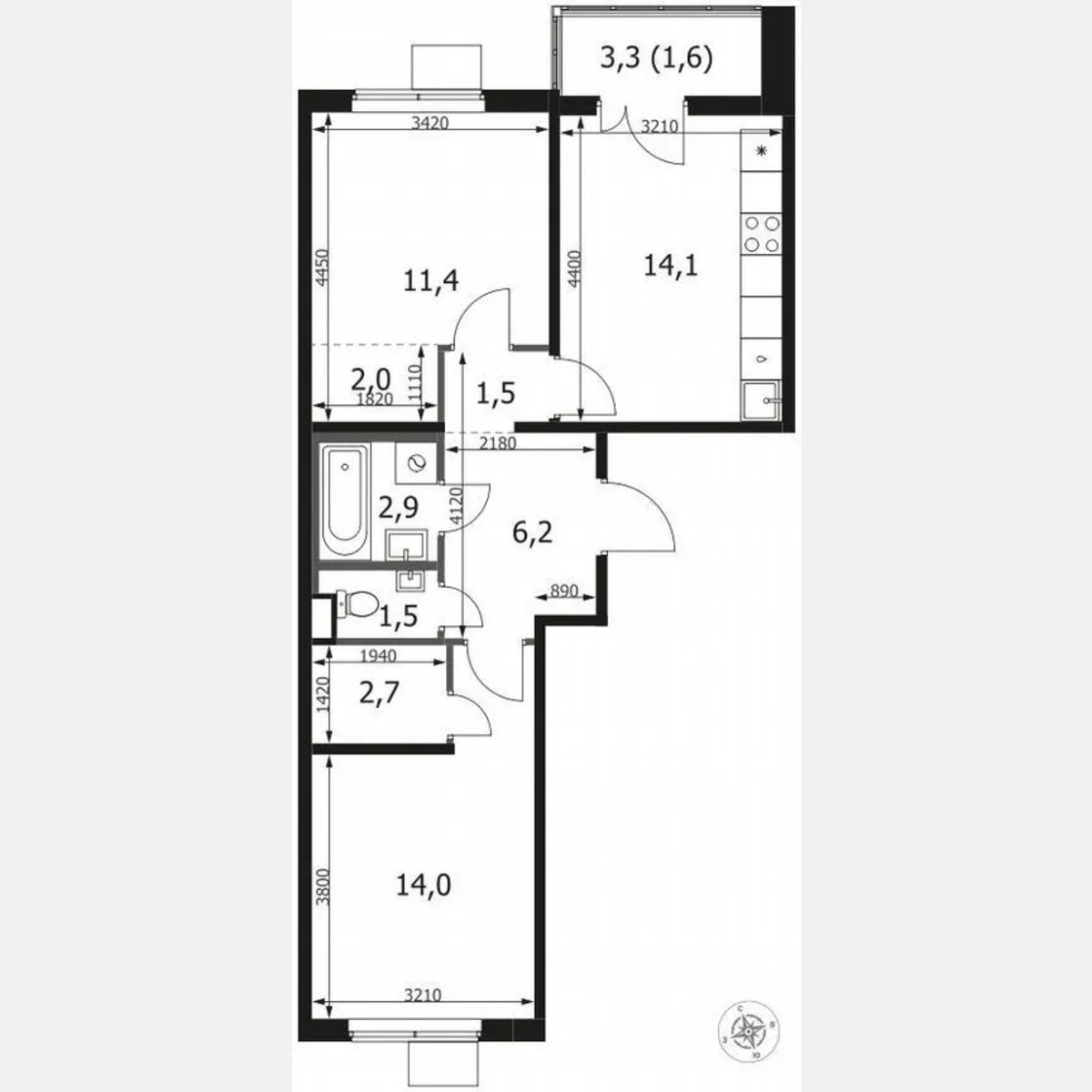2-к. квартира, 57,9 м², 7/8 эт.