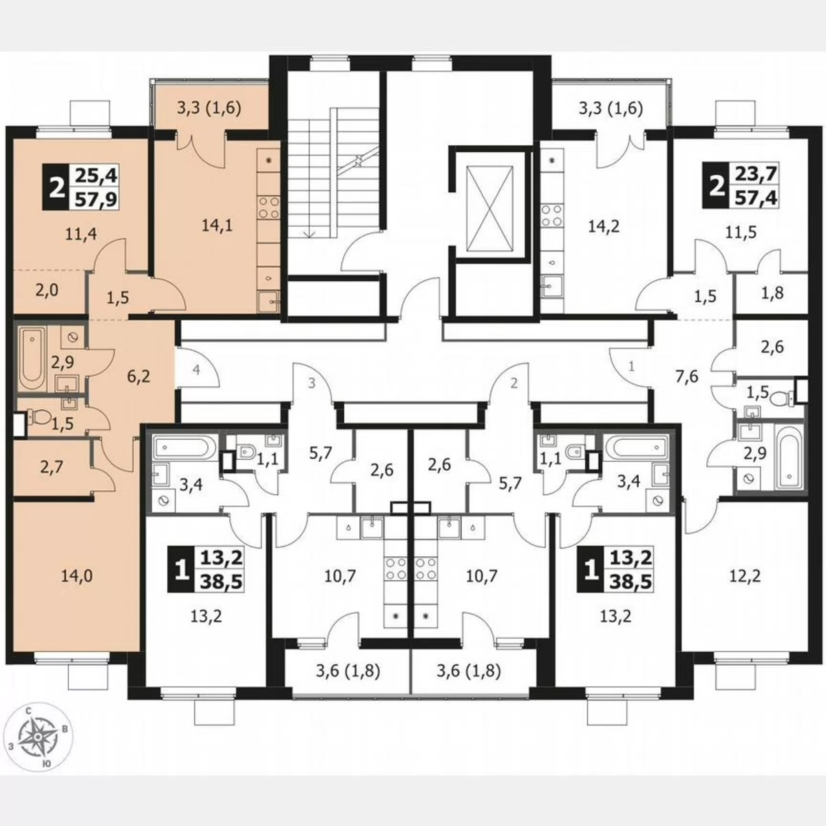2-к. квартира, 57,9 м², 7/8 эт.