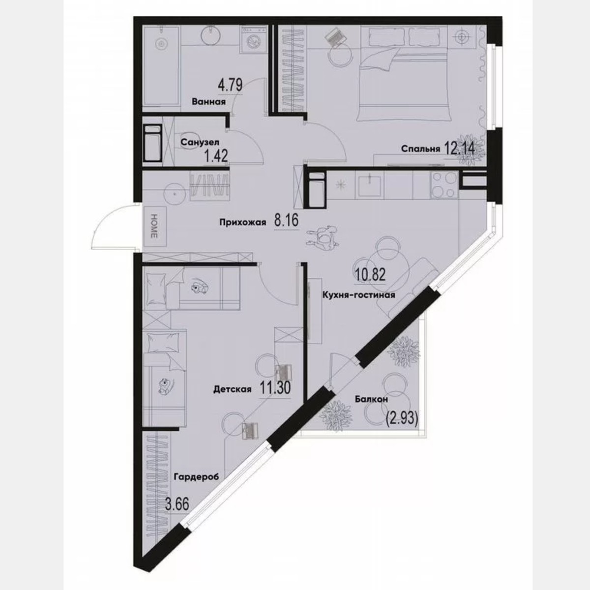 2-к. квартира, 53,2 м², 8/12 эт.
