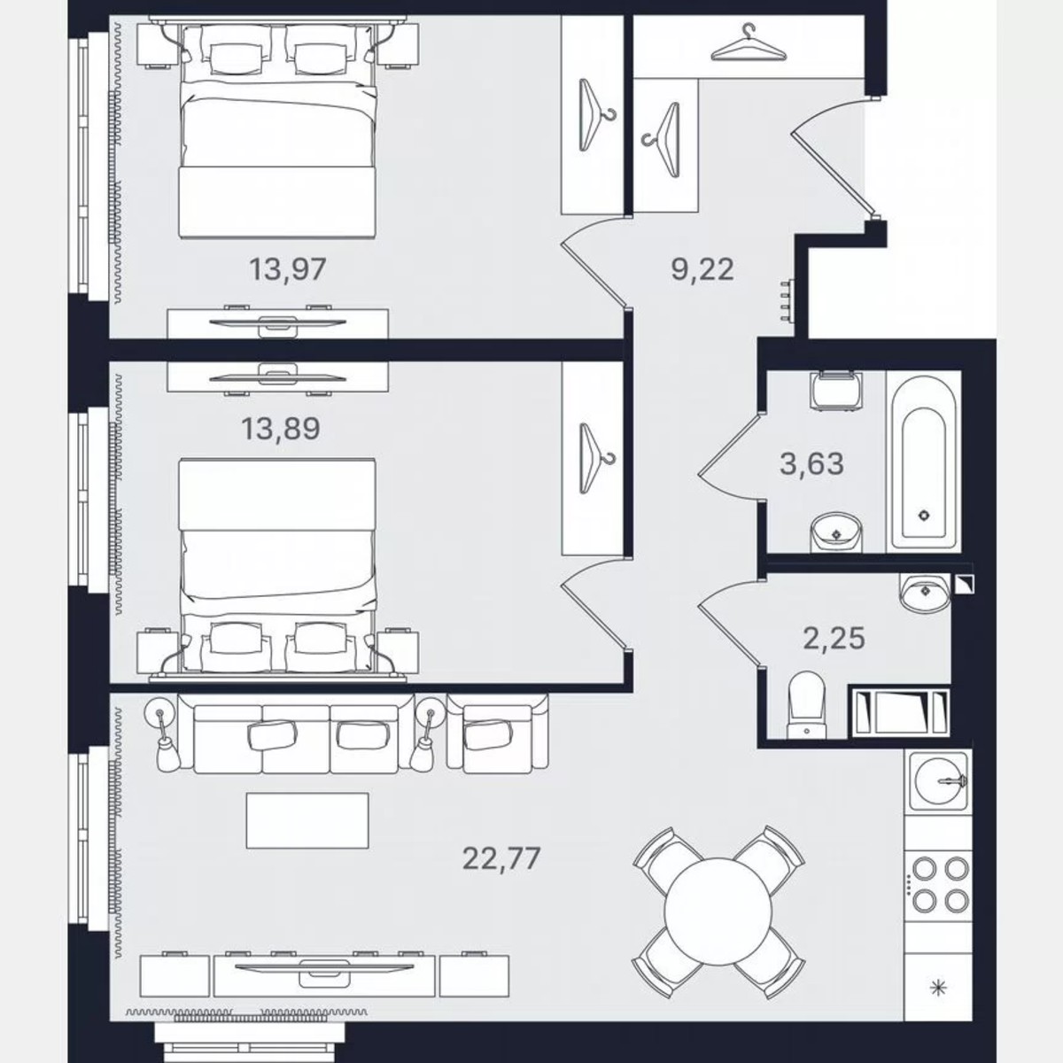 3-к. апартаменты, 65,7 м², 3/24 эт.