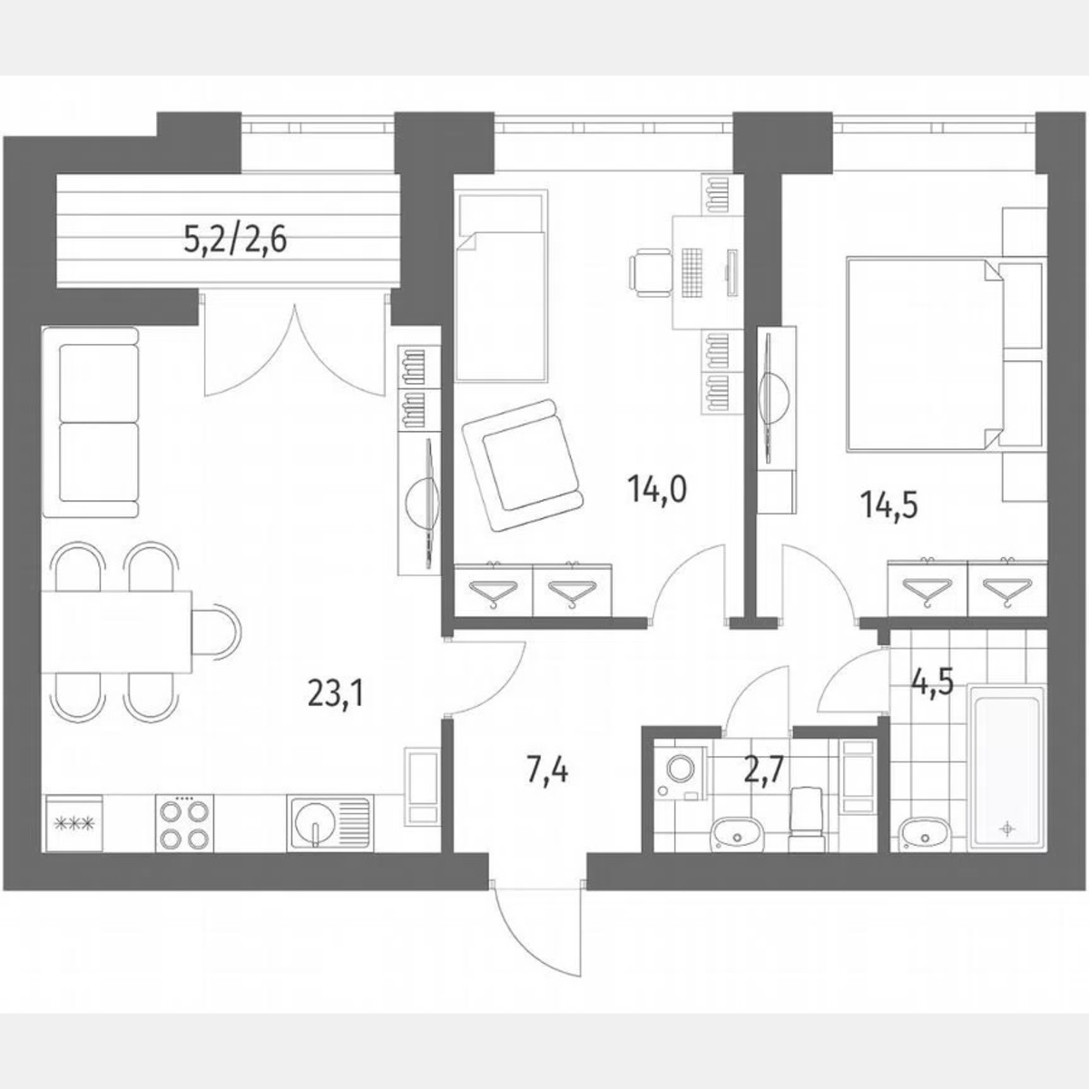2-к. квартира, 68,8 м², 10/13 эт.