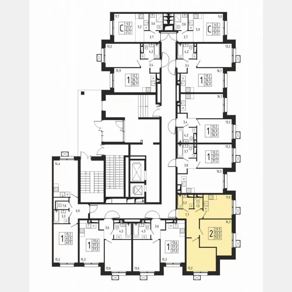 2-к. квартира, 53 м², 1/10 эт.