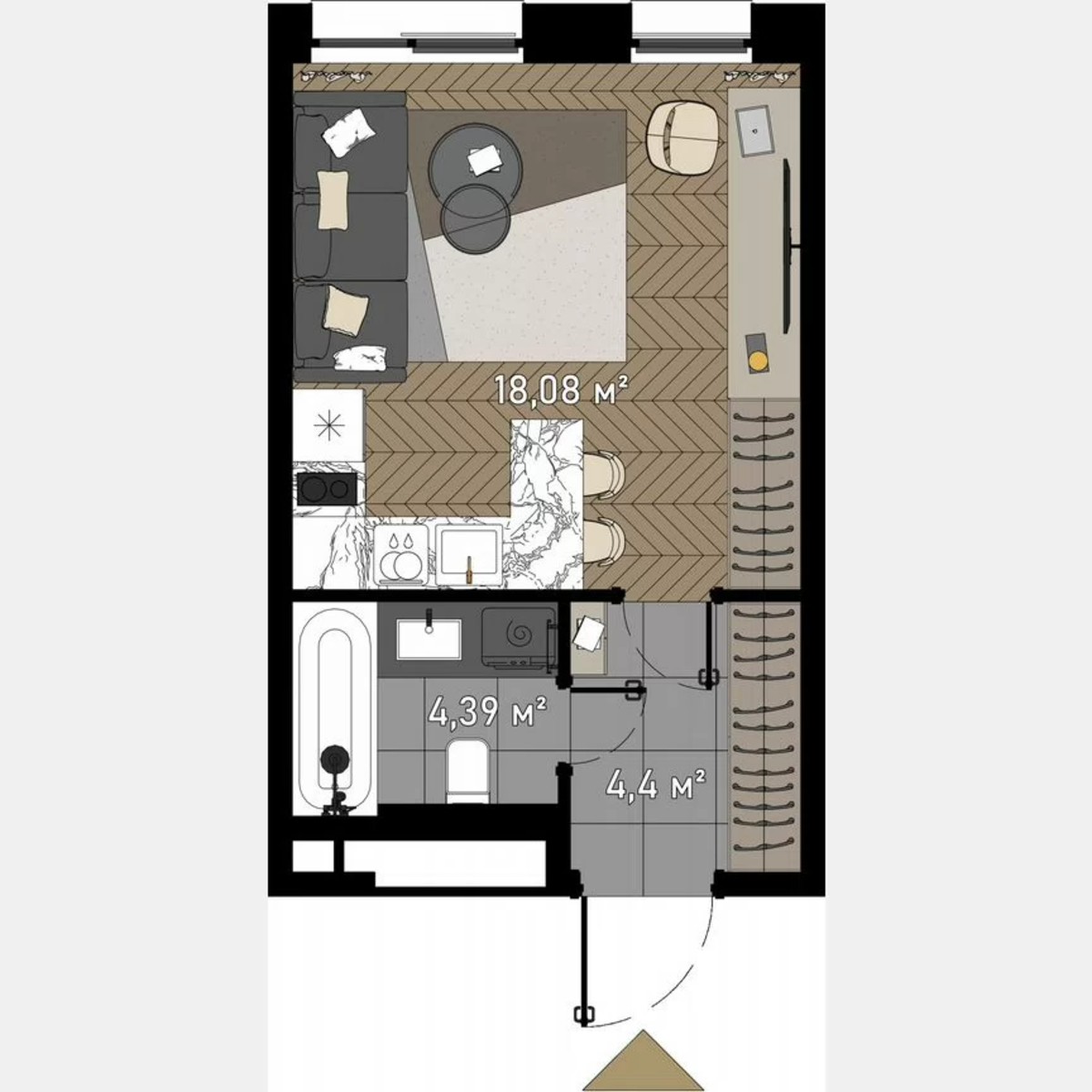 Апартаменты-студия, 26,5 м², 19/23 эт.