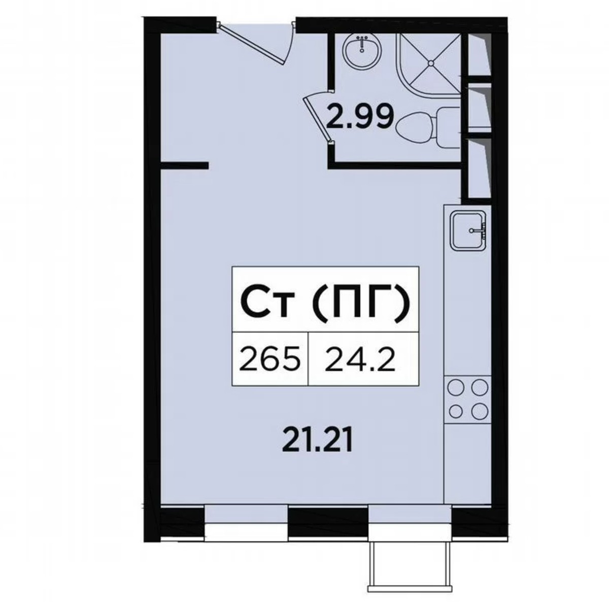 Апартаменты-студия, 24,2 м², 12/18 эт.