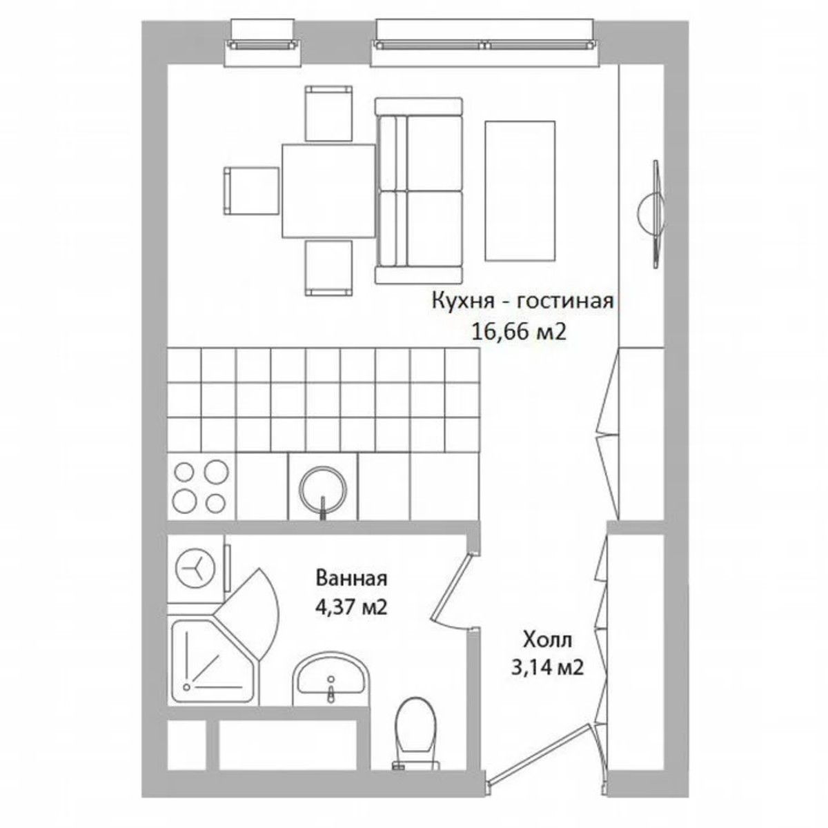 Апартаменты-студия, 24,2 м², 7/16 эт.