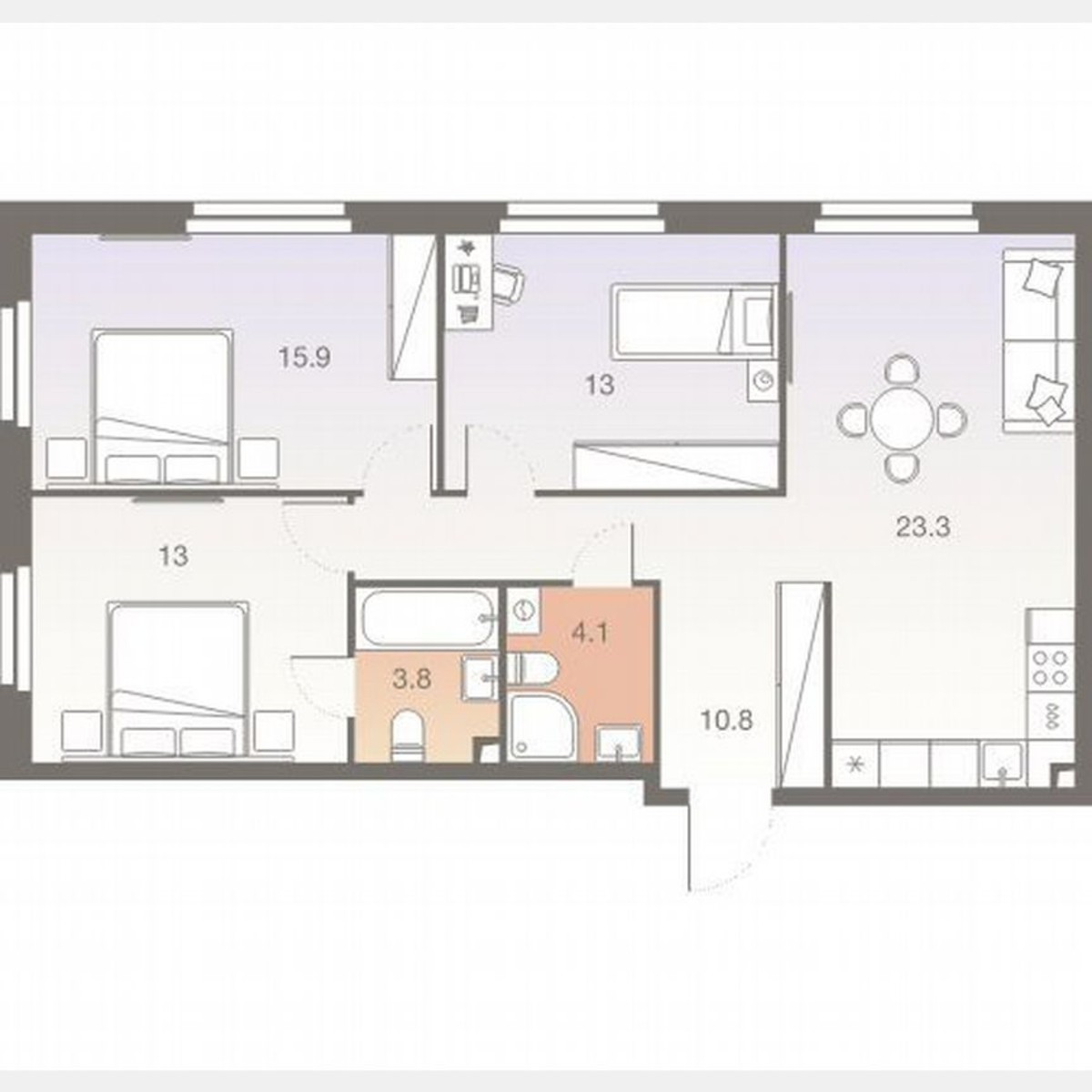 3-к. квартира, 84,4 м², 23/28 эт.